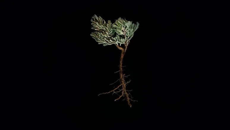A small tree with its roots exposed